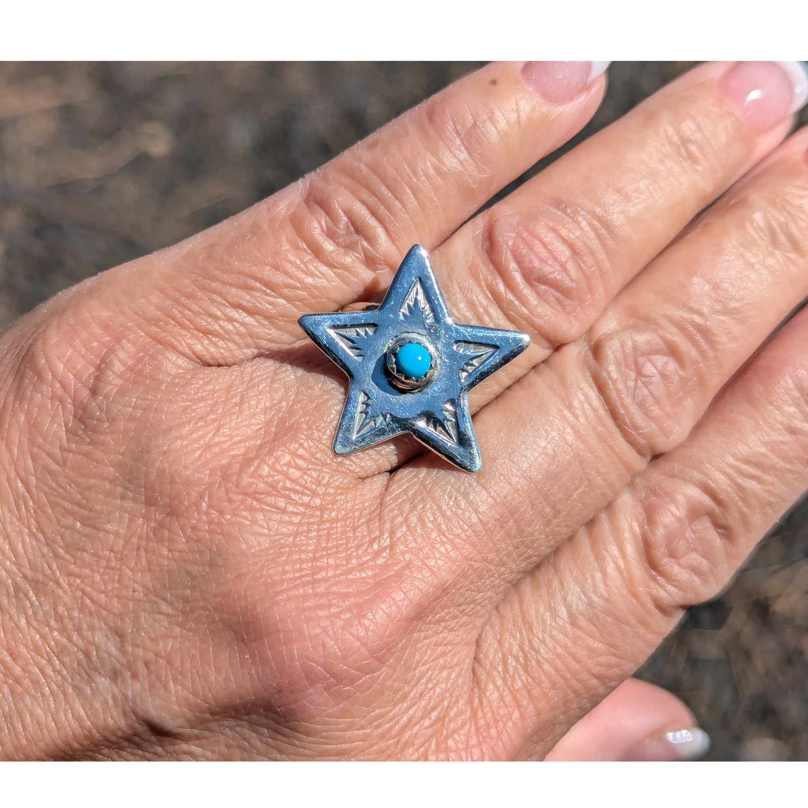 Navajo Kingman Turquoise Star Rings Handmade Native American Jewelry Sz 7us**